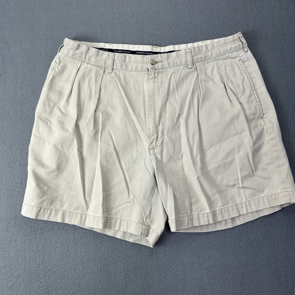 Polo Ralph Lauren Andrew Short Mens 38 Khaki Tan Pleated Chino Cotton Shorts